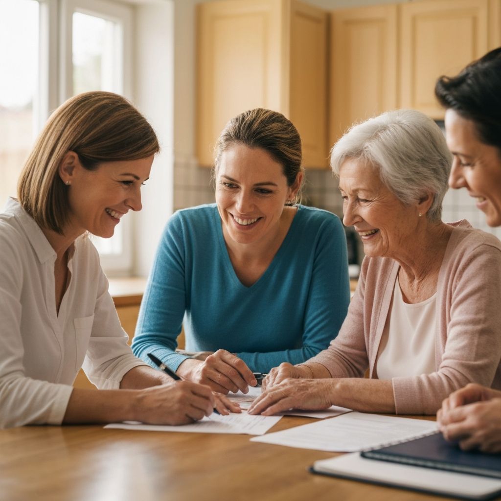 Senior placement advisor consulting with family and elderly parent